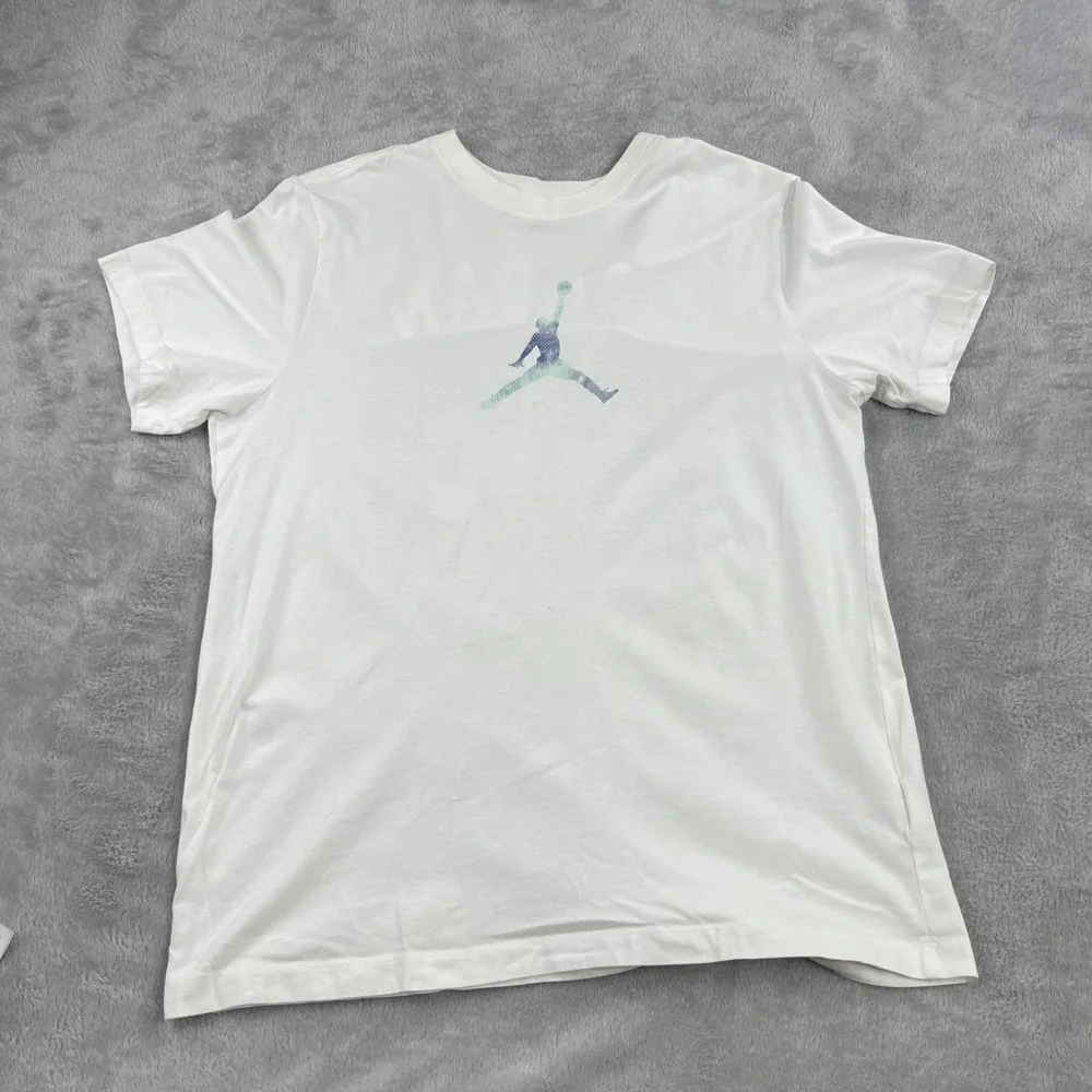 Jordan Jumpman 23 Graphic T-Shirt L White Men Basketball Streetwear Tee 2 Sided